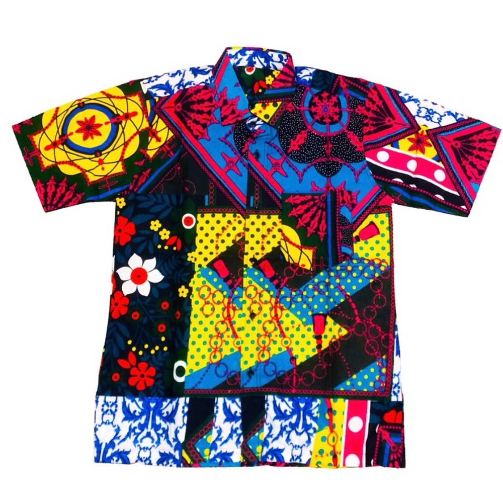 Multicolored African Wax Print Button  Down Men’s Shirt with Bold Patterns